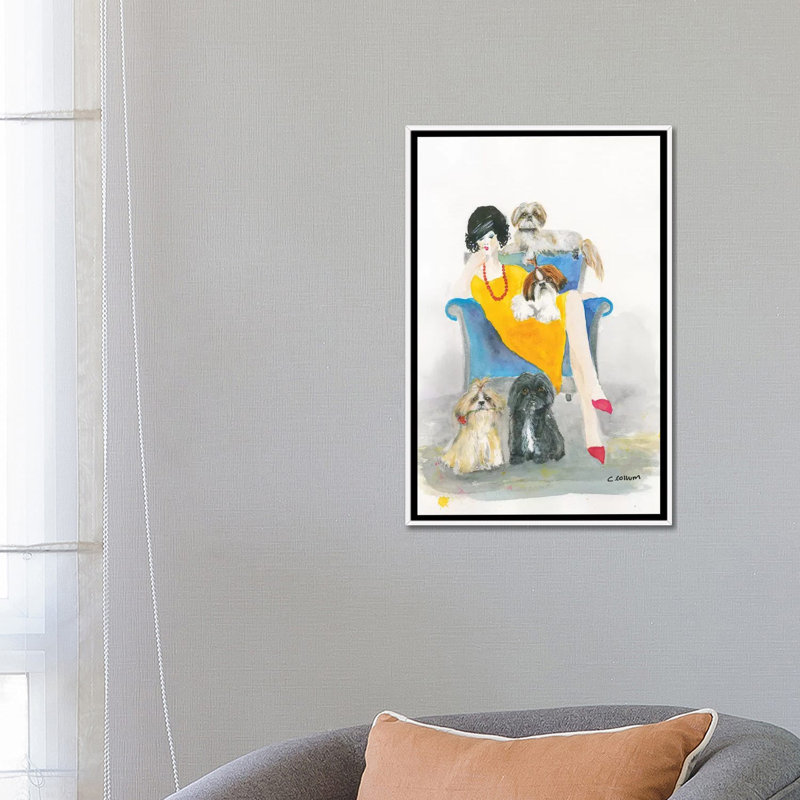 " I Need Another Shih Tzu " by Connie Collum Painting Print, 26" H x 18" W x 1.5" D, White Framed Canvas