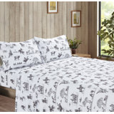 Ranch Living Western Cowboy Ranch Living Brown & White Toile Decorative Sheet and Pillowcase Set