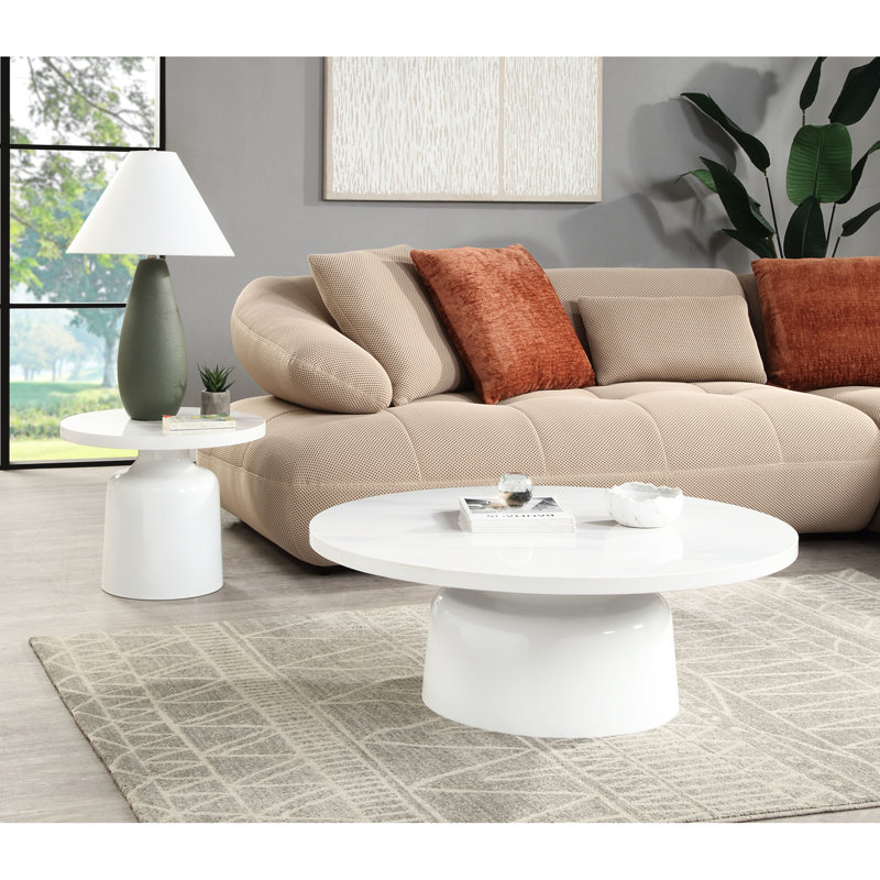 Table d'appoint en marbre et blanc brillant d'ingénierie pour un espace haut de gamme avec base