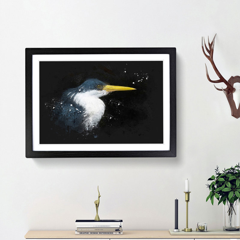 Pied Heron - Picture Frame Graphic Art Print, Black Framed, 45cm H x 63cm W x 2cm D