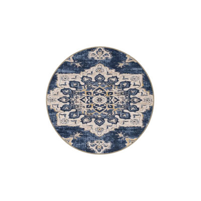 Starry Blue Oriental Washable Indoor/Outdoor Area Rug