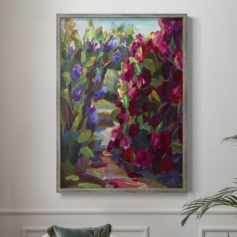 Lilas et rhodies, reproduction encadrée - bois massif, H 11 po x l 9 po