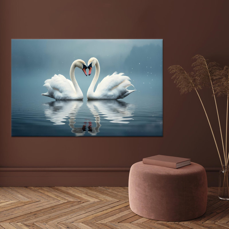 Art imprimé sur toile Swans in Love: Elegant Living Wall Decor, 1P GoldFramedCanves, H : 63,1 x L : 102,4 pouces