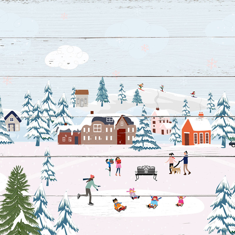 Snowy Town Adventure - Art mural d'hiver, H 40 po x l 40 po