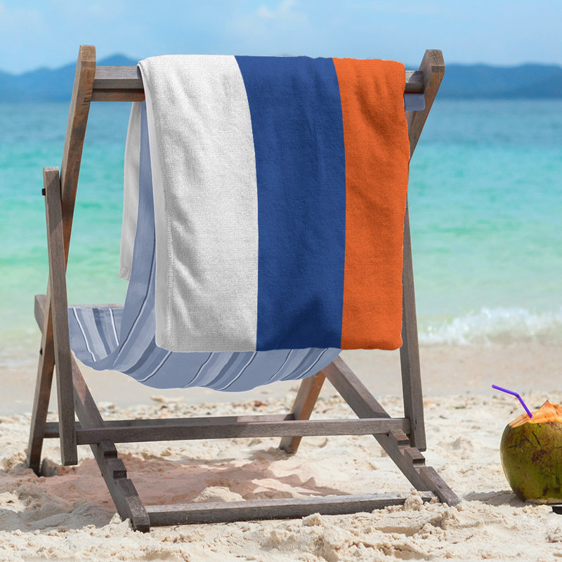 Lightweight Beach Towel, Poly/Cotton, White/Royal Blue/Orange