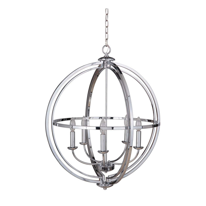Luminaire suspendu pour vestibule 5 lumières Gluck, Chrome