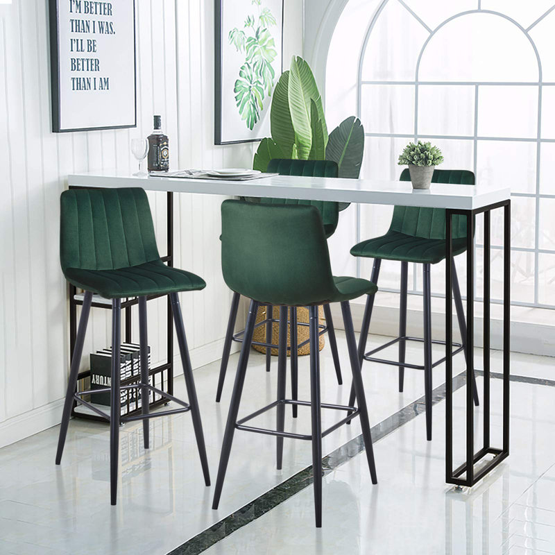 Achikam Upholstered Counter Stool with Metal Frame, Green