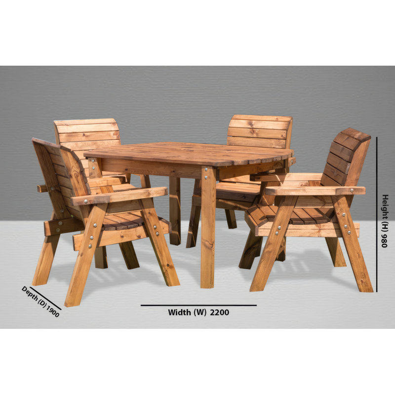 Feldman 4 - Person Wood Patio Dining Set with Rectangular Table , Cushions Included, Burgundy