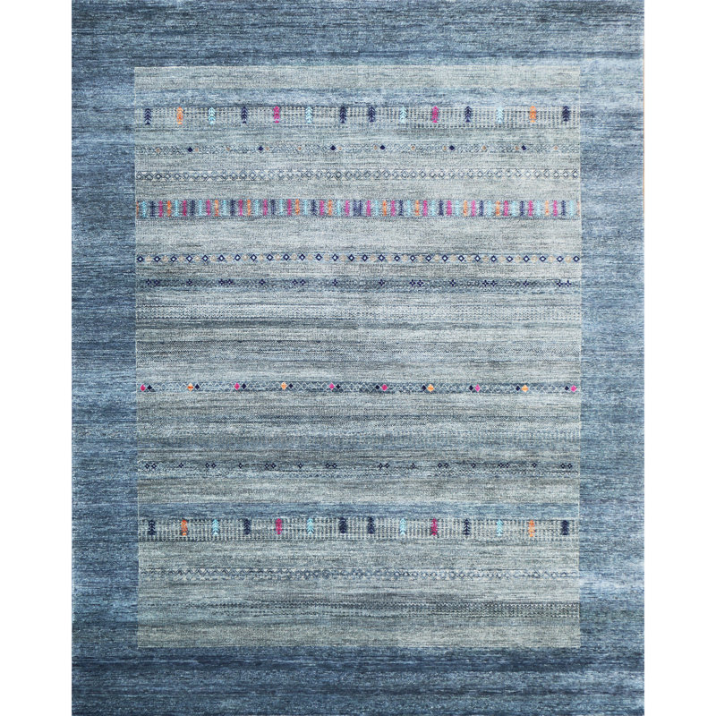 Tapis gris et multicolore de haute qualité noué à la main, Rectangle 8 pi x 10 pi