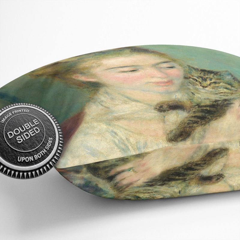 Woman With A Cat Square Throw Cushion, 55cm H x 55cm W x 20cm D