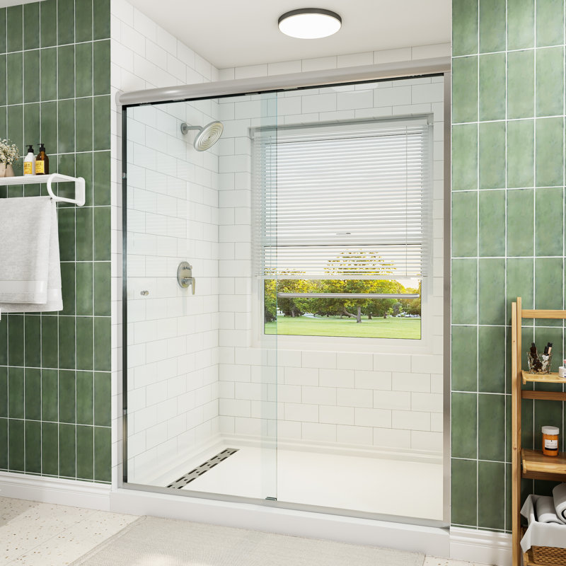 Porte de douche coulissante double demi-cadre l 55 "x H 59" x H 55 ", Nickel