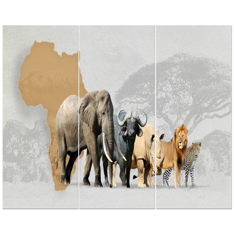 « big cinq animaux en afrique », impression à multiples images sur toile tendue