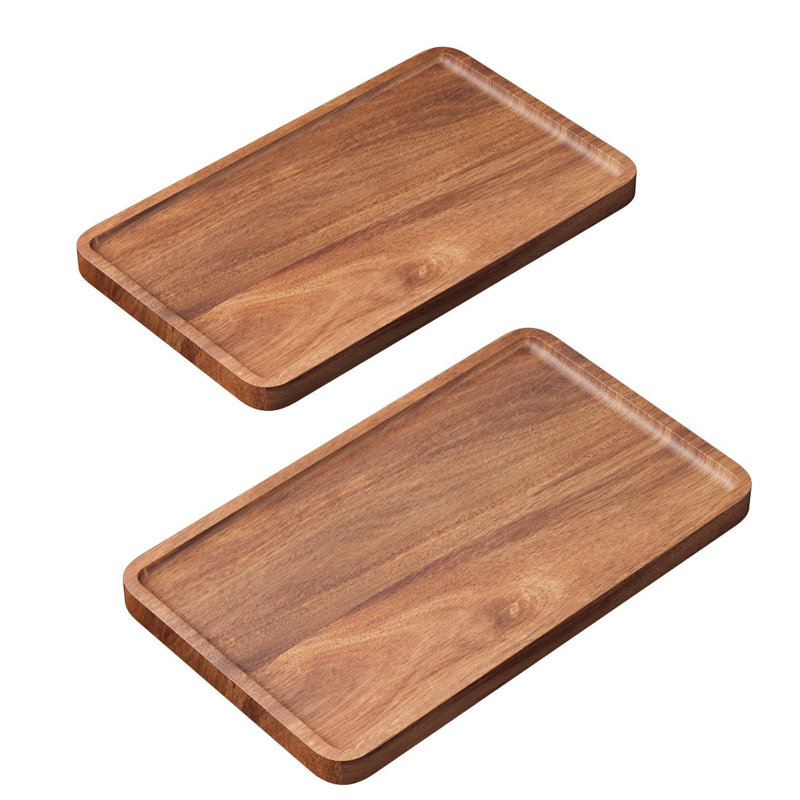 2 Pack 9.8x5.9 Inch Acacia Wood Serving Trays, Mini Decorative Platters for Coffee Table, Bar, Party, Charcuterie & Cheese Board Home Decor