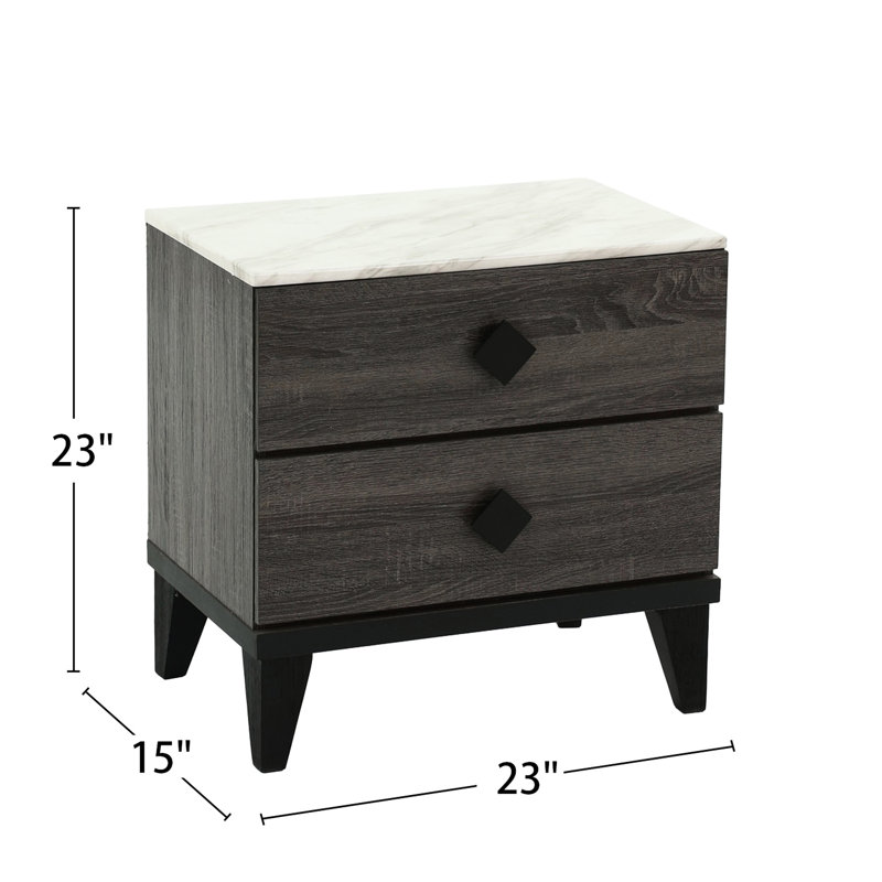 Grey Wooden Nightstand With 2 Spacious Drawers & Construction - Practical Stand Particle Board