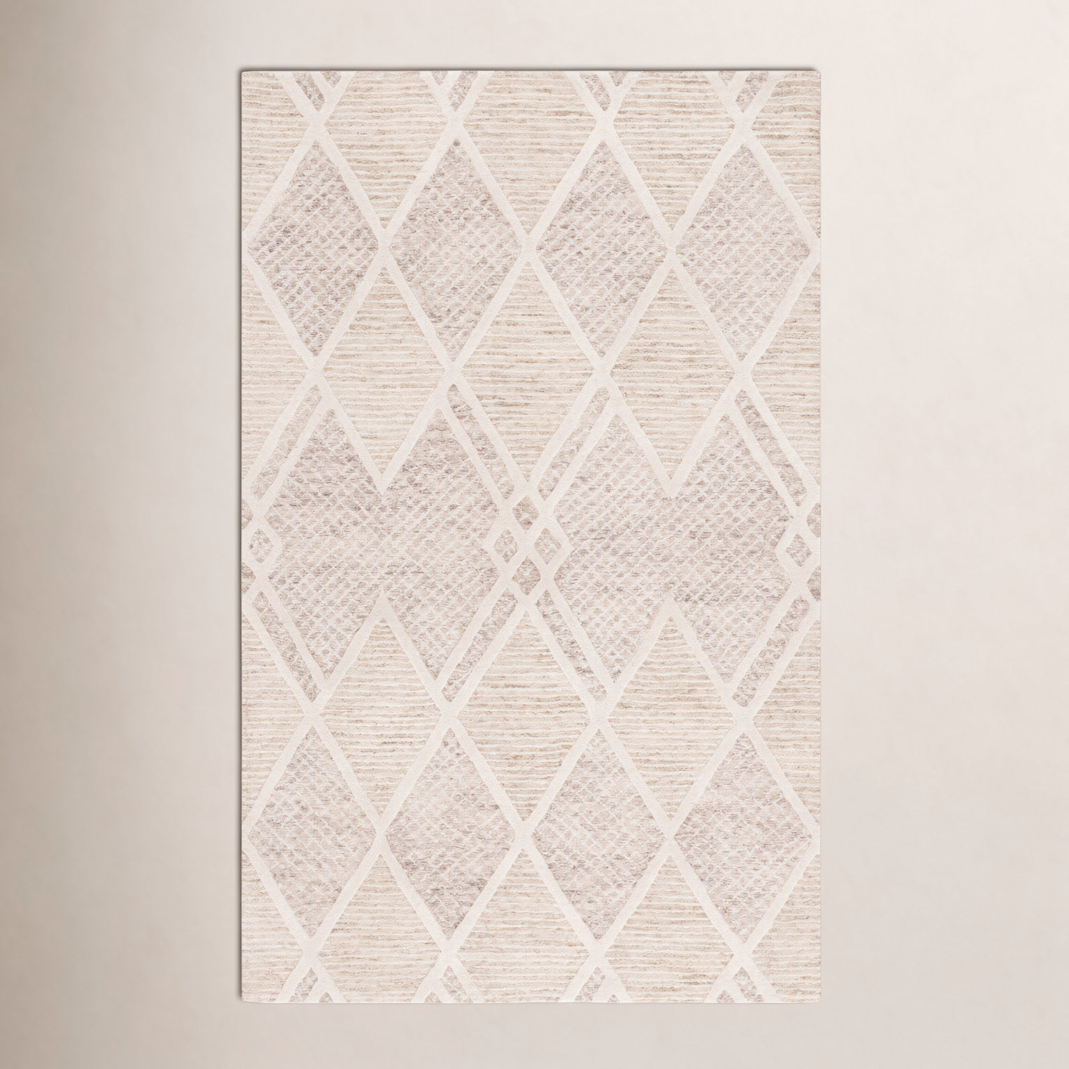 Beige Ivory Hand-Tufted Wool Geometric Rug, Rectangle 5' x 8'