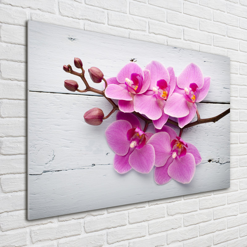 Orchid On Wood - No Frame Print on Glass