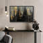 «Moody Gold Abstract City Buildings Modern Contemporary Bed Art», reproduction d'art sur toile encadrée-107907862-107907861