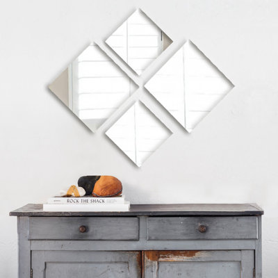 Stylish Mirror Set (4 Pieces), Silver, 7.9 x 7.9 inches (2 Pieces) & 11.8 x 11.8 inches (2 Pieces) | 100% Glass, No Frame, Thickness: 0.16 inches | Perfect for Home Decor & Modern Aesthetic, Reflective Elegance