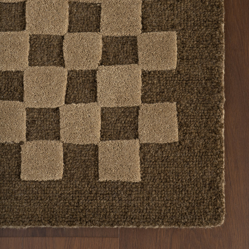 Linthea Modern Checkered Handmade Wool Rug, Rectangle 8'6" x 11'6"