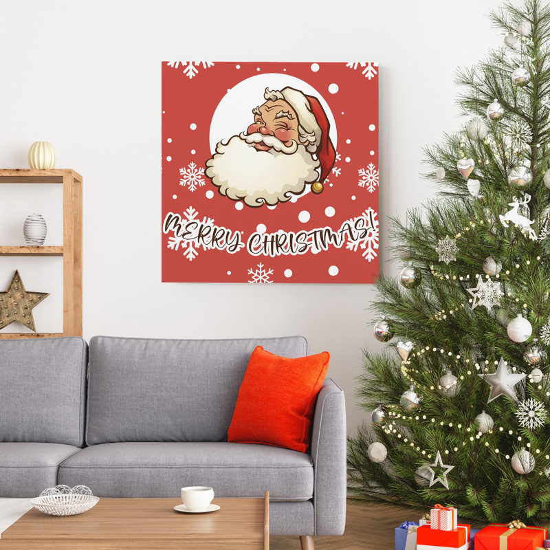 Reproduction d’art graphique sur toile tendue rouge père Noël, H 40 po x l 40 po x P 1 po