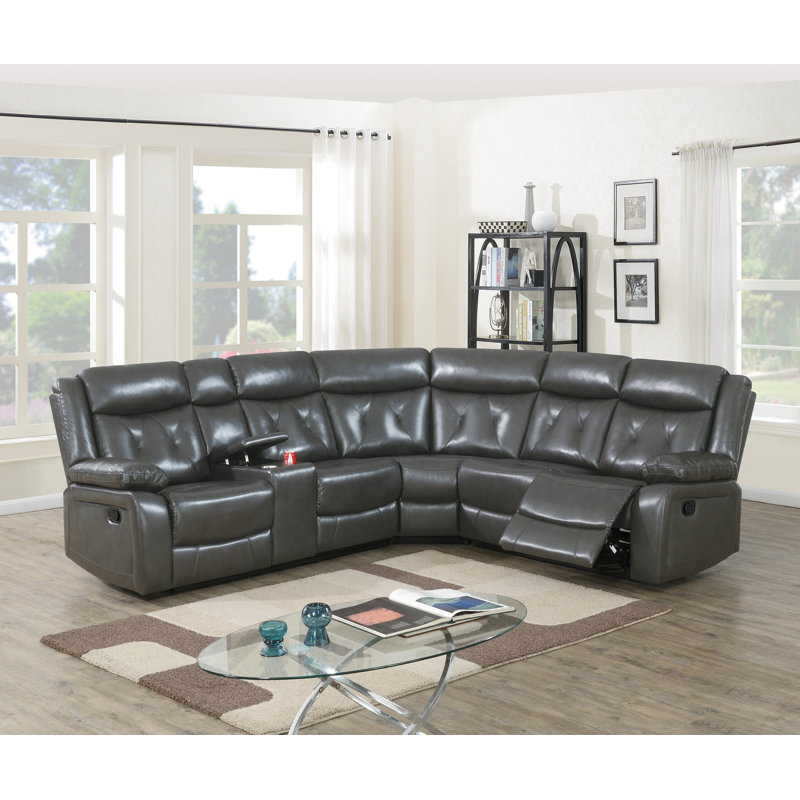 Blasien Upholstered Reclining Curved Sectional Symmetrical, Gray Polypropylene/Olefin