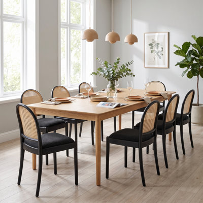 Chaises de salle à manger en rotin, chaises de salle à manger rembourrées en lin avec dossiers, chaises de cuisine modernes avec pieds en bois pour la salle à manger