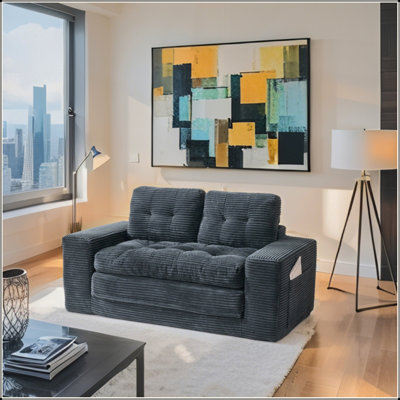 Canapé-lit à causeuse avec mousse à mémoire de forme et structure en acier - sans assemblage, conception convertible 2-en-1, tissu en velours côtelé - canapé compact pour les petits espaces, les appartements, le bureau à domicile et la chambre à coucher