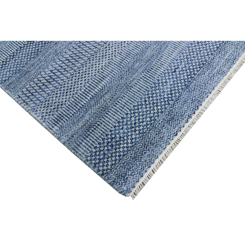Tapis argent et bleu noué à la main de haute qualité, Rectangulaire 8 pi x 10 pi