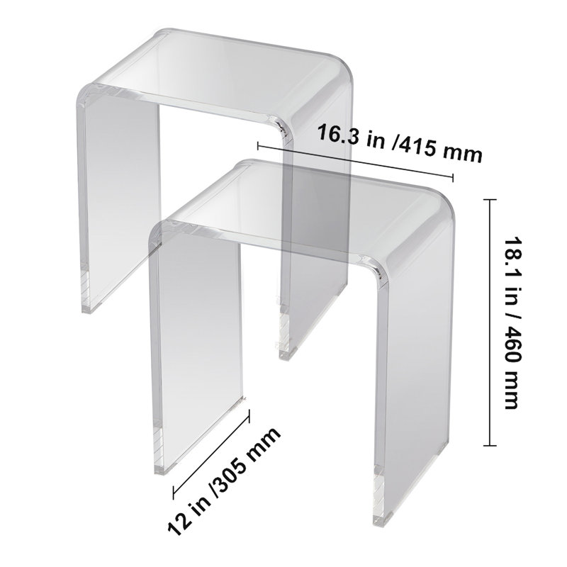 Table de bout en acrylique, 2 tables d'appoint en Lucite en forme de C, table d'appoint en acrylique transparent pour les boissons, la nourriture, les collations utilisées dans le salon, la chambre à coucher et le bureau