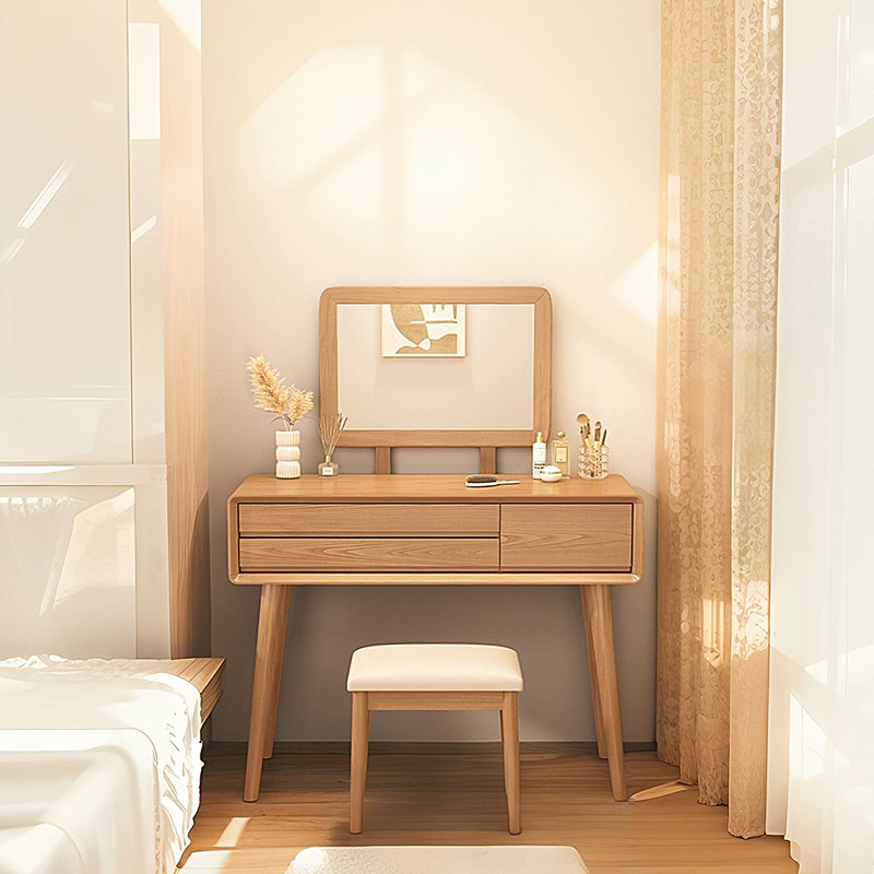 Meuble-lavabo minimaliste moderne en bois d'hévéa 31,5 "avec grand miroir