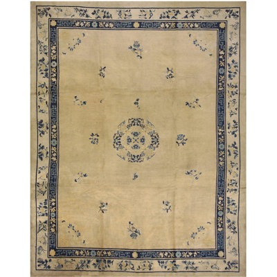Chinese Wool 1920s Antique Ivory Room Size Knotted Rectangle - Peking Rug