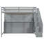 Lit mezzanine double avec lit escamotable intégré, escalier de rangement et bureau, gris