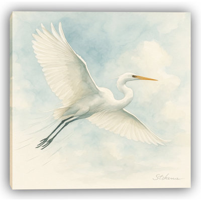 Skybound: White Egret in Flight Wrapped Canvas