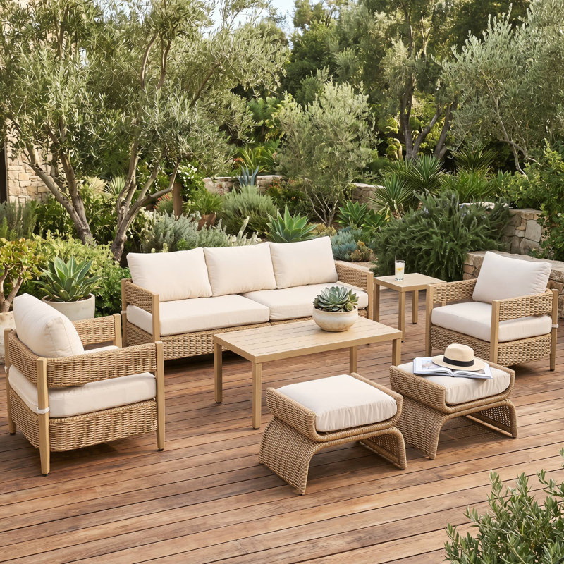 7 Pieces Outdoor Patio Conversation Set, Beige
