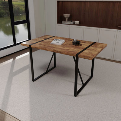 Table de salle à manger 55 po à grain de bois rustique avec supports en métal, facile à assembler