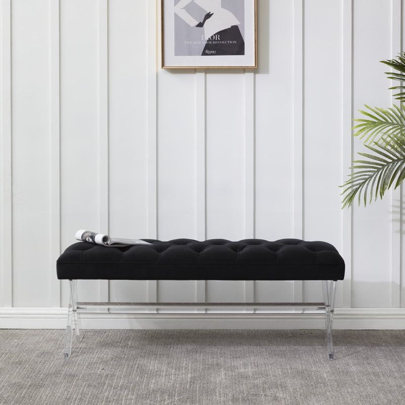 Bree Velvet Upholstered Bench, Black