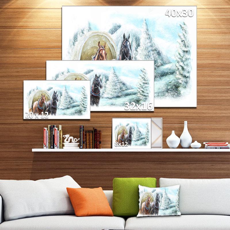 «Painted Scene with Horses in Winter», impression sur toile tendue, H 16 po x l 32 po x P 1 po