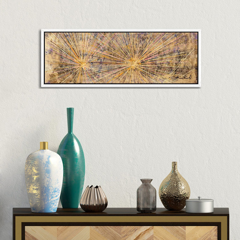 Silver Cholla - Panoramic Painting on Canvas, White Framed, 30.48 cm H x 91.44 cm W