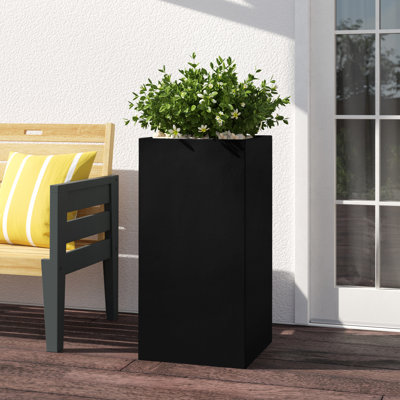 Concrete Effect Tall Planter, Frostproof Outdoor Plant Pot, Tall Garden Planter with Drainage Holes, Tall Square Plant Pot