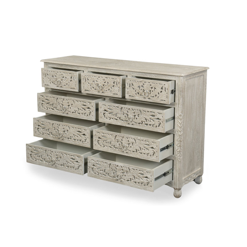Commode 9 tiroirs Harleen, Beige calcaire