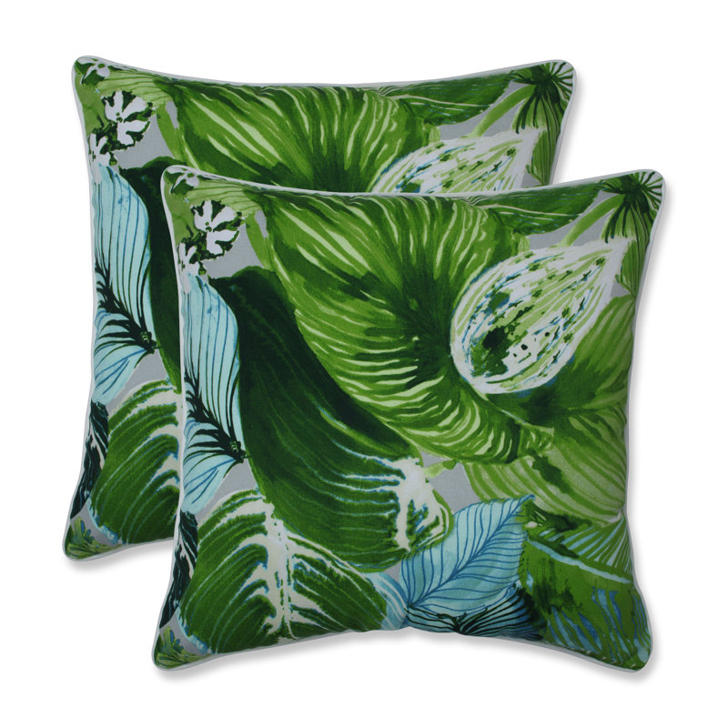 Lush Leaf Jungle Green Polyester Square Outdoor Cushions Set