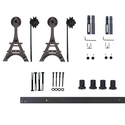 Black Steel Single Door Barn Door Hardware Kit Standard Single
