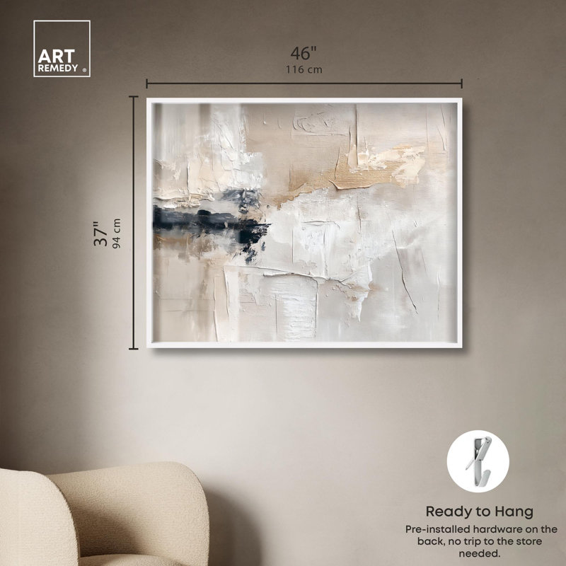 Art abstrait de la boîte aux ombres, impression abstraite par Art Remedy, H 37 po x l 46 po, Blanc
