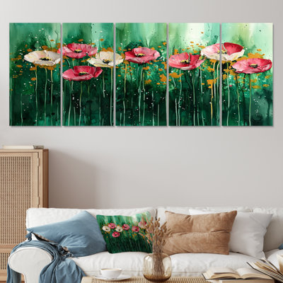 Emerald Dance of the Poppies II - Art mural - Ensemble de décoration murale