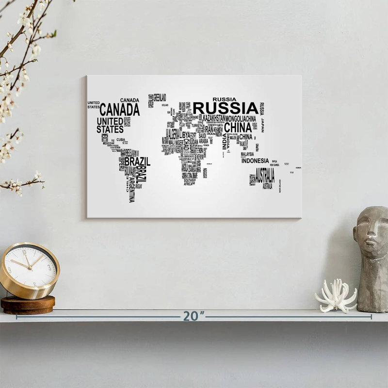 Aliaz Text World Map, 8" H x 12" W