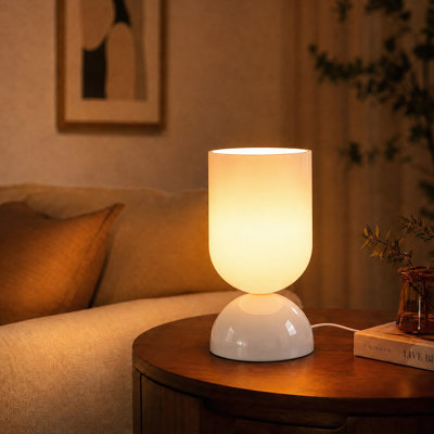 Lampe de table moderne en verre blanc 8,94 "en forme de gobelet avec gradateur continu, homologué UL pour la chambre à coucher, le salon, le bureau personnel ou la salle d'étude