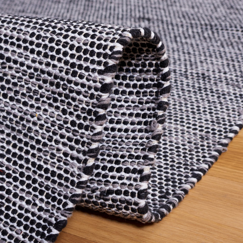Tapis noir / ivoire en coton tissé à plat à la main Dallis, Carré 6 pi