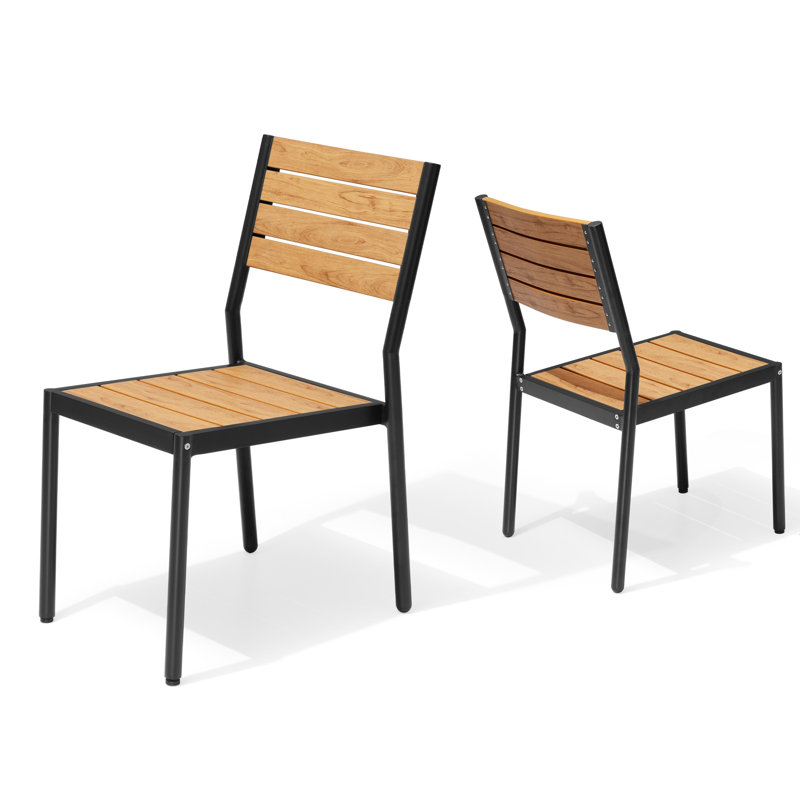 Deen Auminum Stackable Outdoor Dining Chair, Brown, 2