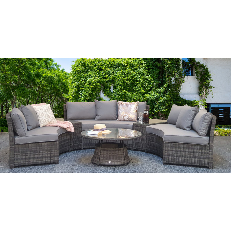 Janet 6 Seater Rattan Sofa Set, Mixed Grey/Grey