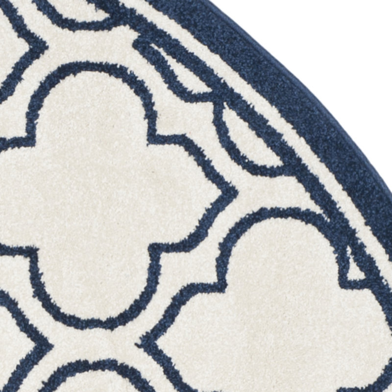 Ammundsen Geometric Area Rug in Ivory/Navy, Round 7'